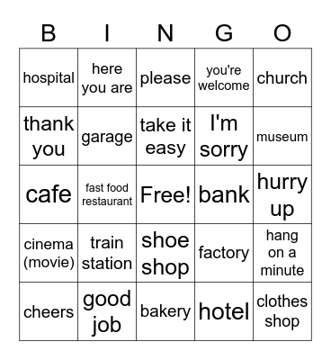 Around Town, Expressions Bingo Card