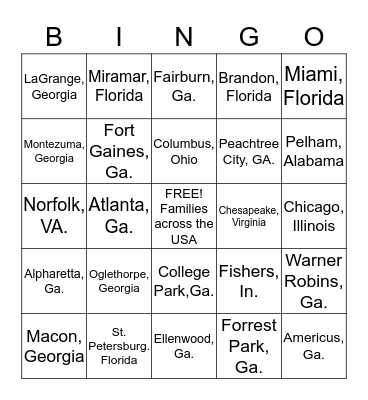 English-Tookes Family Reunion Banquet Bingo Card
