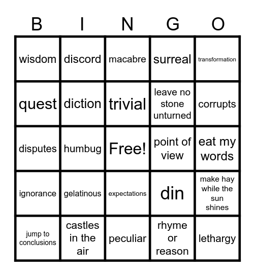 The Phantom Tollbooth Bingo Card