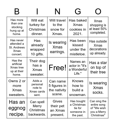 Christmas Fun Bingo Card