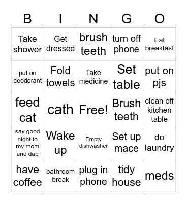 Daily routines Bingo Card