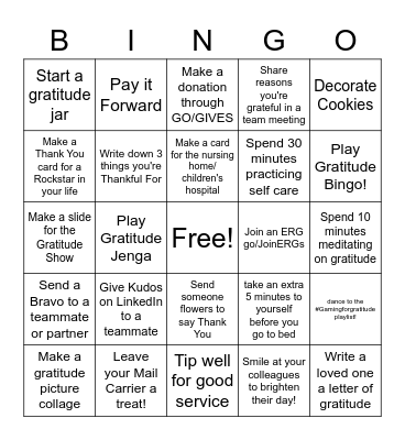 Gratitude Bingo Card