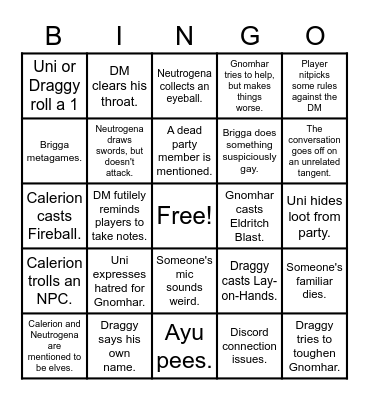 DnD Bingo Card
