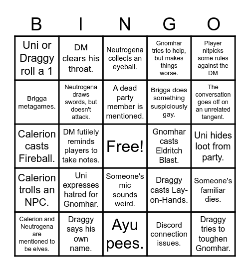 DnD Bingo Card