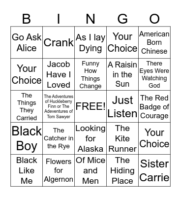 H.S. Reading Bingo Card