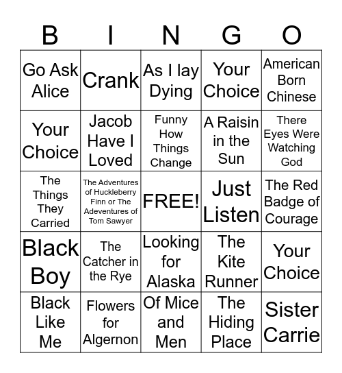 H.S. Reading Bingo Card