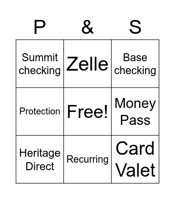 Products & Services Bingo Card