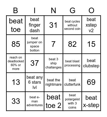 geometry dash bingo Card