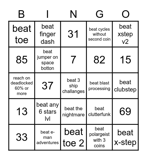 geometry dash bingo Card