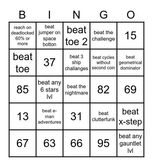 geometry dash bingo Card