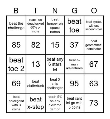 geometry dash bingo Card