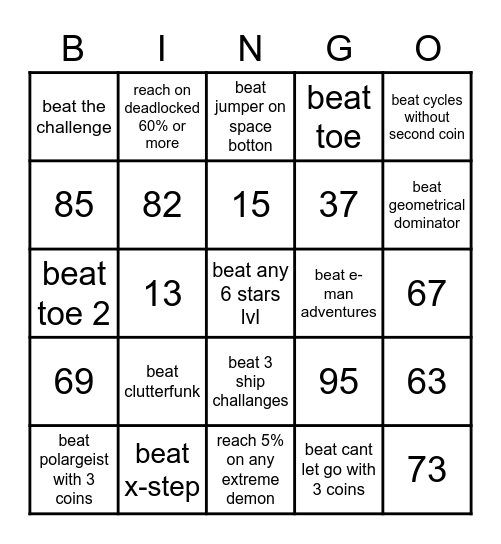 geometry dash bingo Card