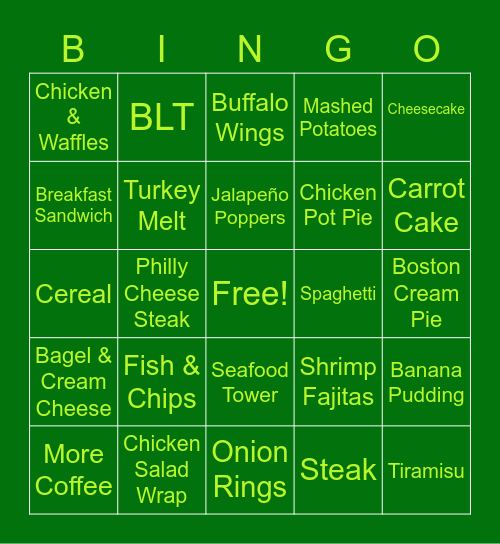 Let's Eat Bingo Card