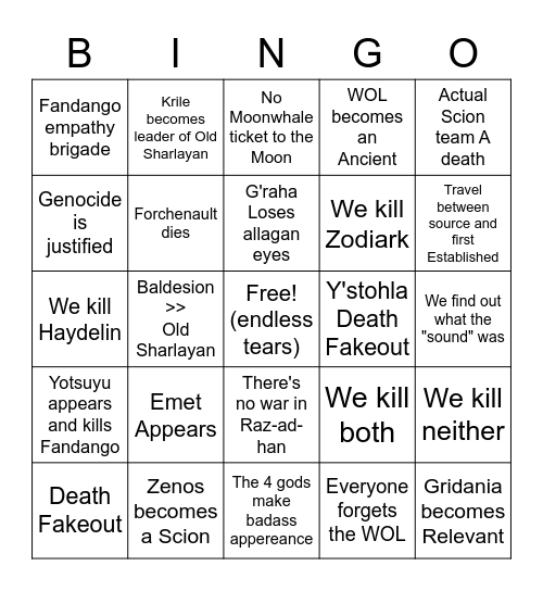 Endwalker Bingo Card