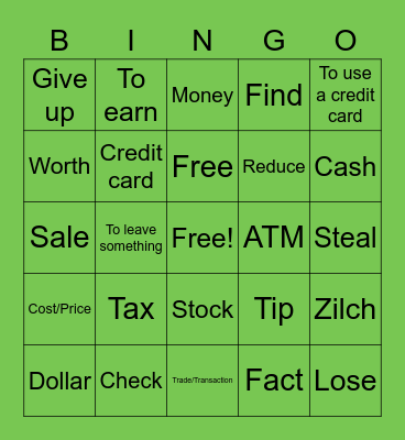 Unit 9 Money Bingo Card