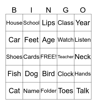 Vocabulary Bingo Card