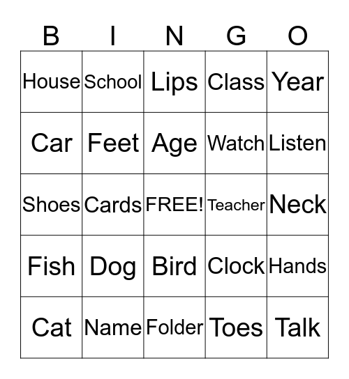 Vocabulary Bingo Card