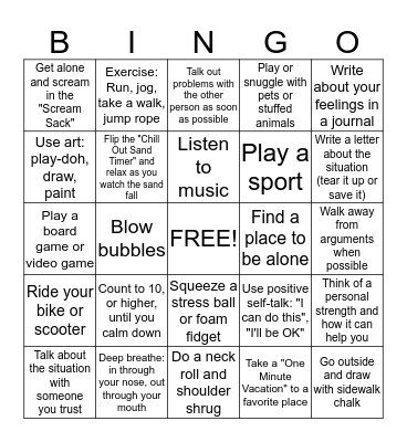 Stress Strategies Bingo Card