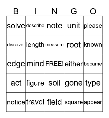 STAR WORD BINGO III Bingo Card