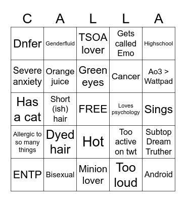 Cal's Bingo YASSS Bingo Card