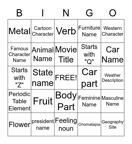 M & A EXTRAVAGANZA BINGO Card