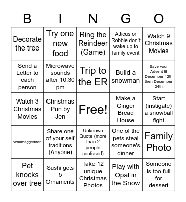 Christmas Family Bingo Card