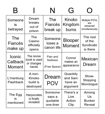 Jailbreak Weekend Bingo Card