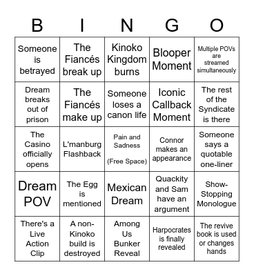 Jailbreak Weekend Bingo Card
