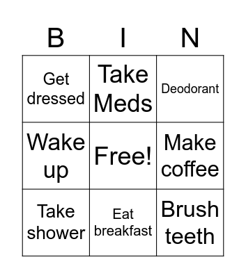 Morning routine Bingo Card