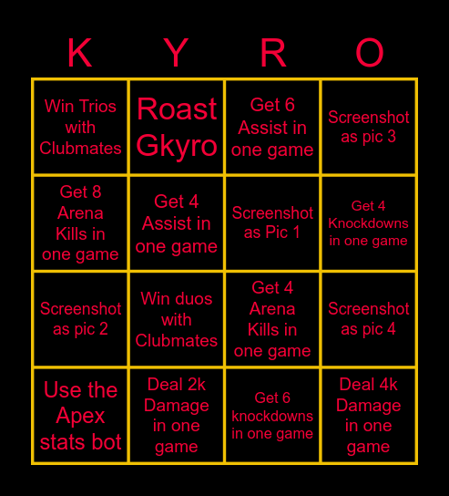 Kyro Bingo Card