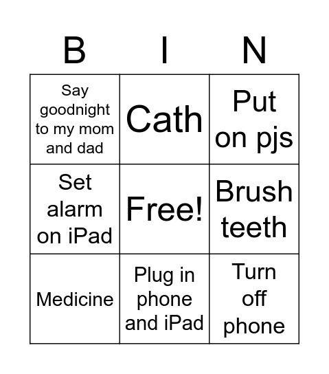 Evening Bingo Card