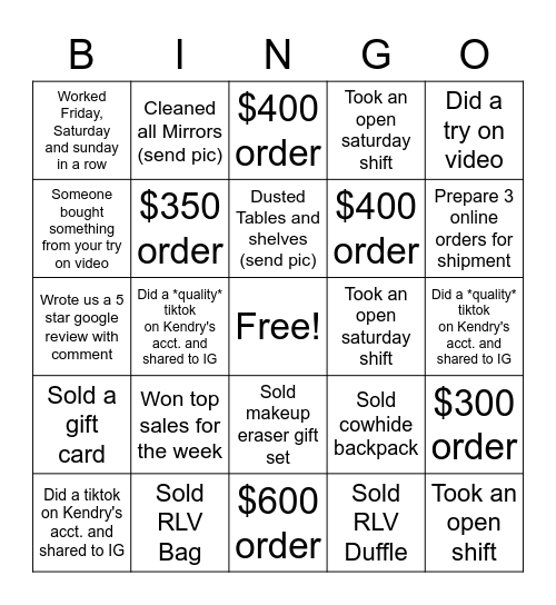 KENDRY HOLIDAY BINGO Card