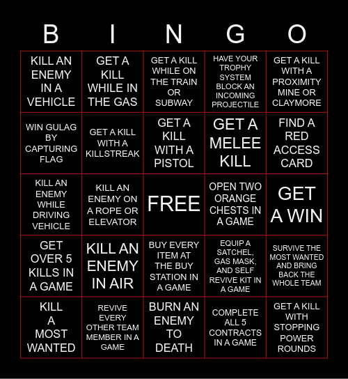 WARZONE BINGO Card