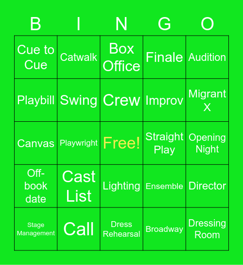 Theatre Department Bingo Card