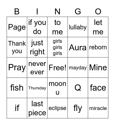GOT7 Bingo Card
