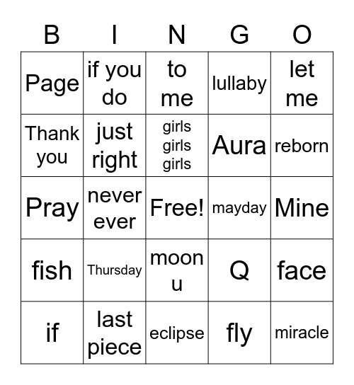 GOT7 Bingo Card