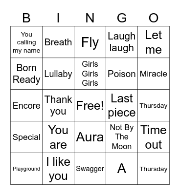 Got7 Songs Bingo Card