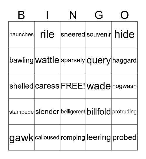 Where the Red Fern Grows Vocal Bingo Card
