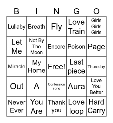 Got7 Songs Bingo Card