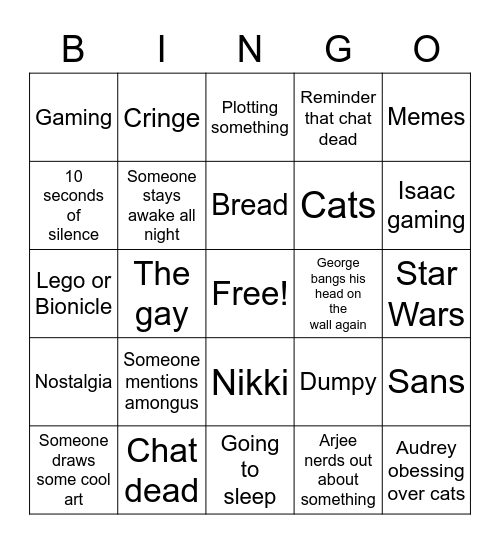 Bingo just because Bingo Card