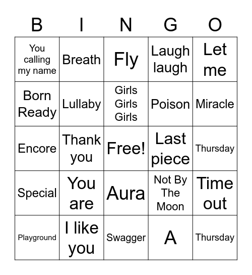 @AshleyAhgase747 Bingo Card