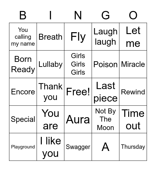 Got7 Songs Bingo Card