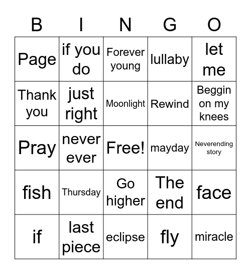 @AshleyAhgase747 Bingo Card