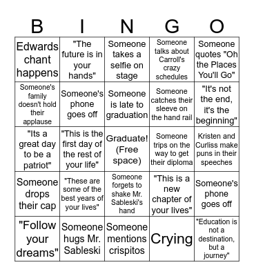 Graduation Cliche Bingo Card