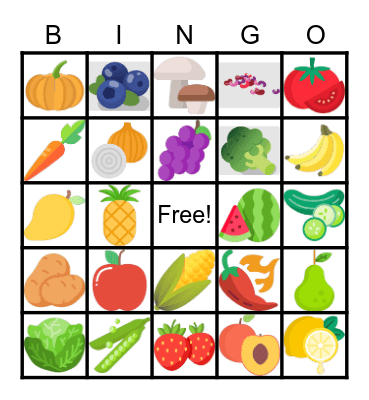 Fruits and Vegetables Bingo Card