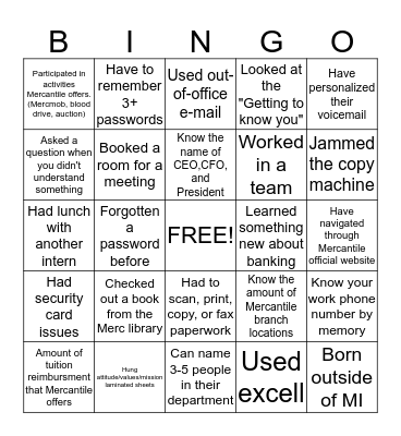 Mercantile Bingo Card