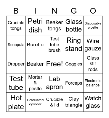 Chemistry Lab Equipment Bingo Card