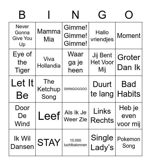 Swingogoo Werkweek Valkenbos Bingo Card