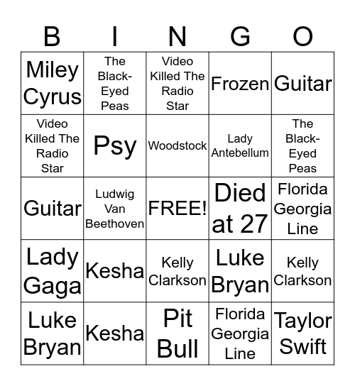 Music Trivia Bingo Card