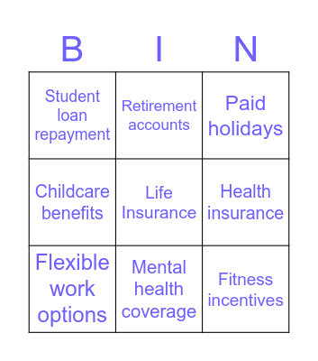 Benefits Bingo Card